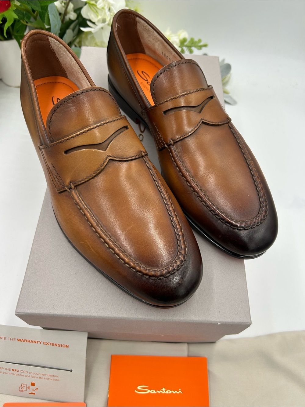Men's Santoni Carlo soft furnished Leather penny loafers size 8 US made in Italy - Picture 3 of 12